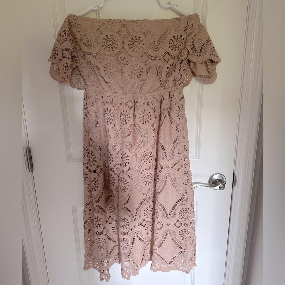 Pink off the shoulder lace dress